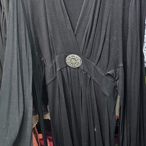 Vertigo Paris Black Draped Maxi Dress with Medallion Detail